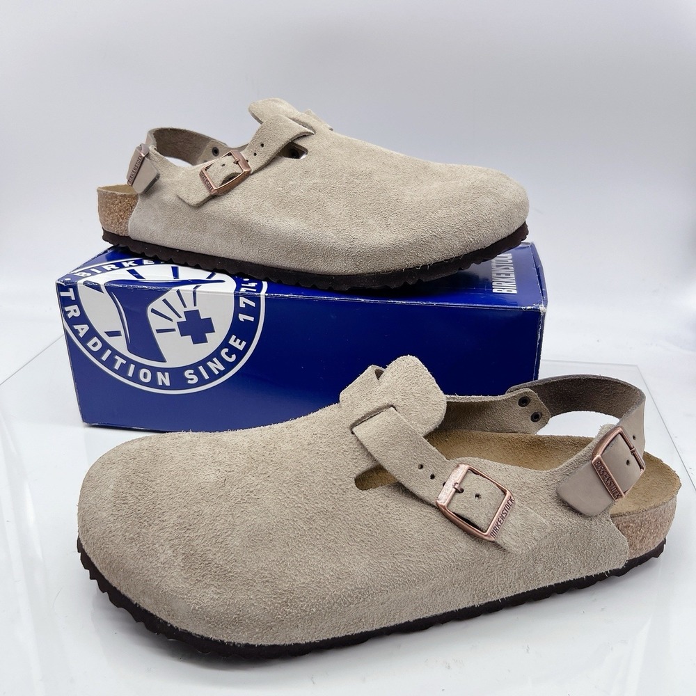 Birkenstock Tokio Men's Clogs Comfort Shoes Taupe Suede Leather EU 46 US 13 Wide